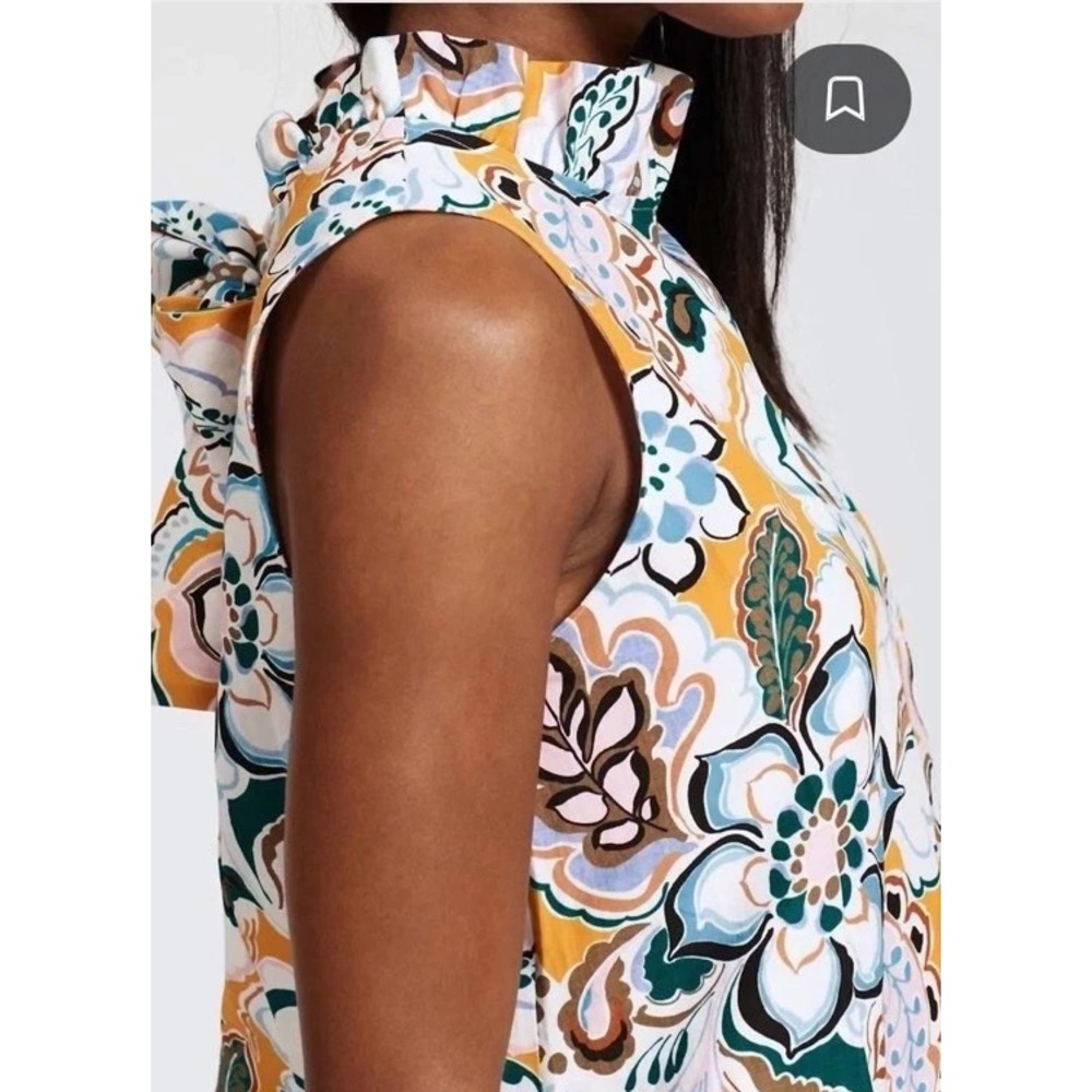 Tyler Boe Womens Medium Stella Mecho Floral Ruffle Neck Back Bow Floral Tank Top - Picture 3 of 16
